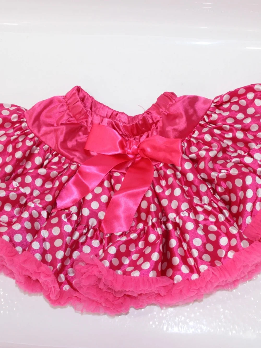 Expressions Hot Pink Polka Dot Tulle Skirt with Satin Bow